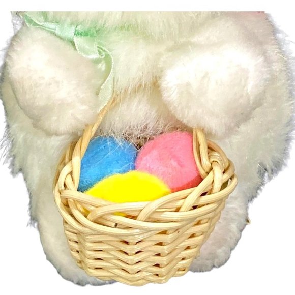 Vintage Applause White Easter Bunny 8" Stuffed Plush - Bonnet Straw Basket Eggs - Picture 5 of 12